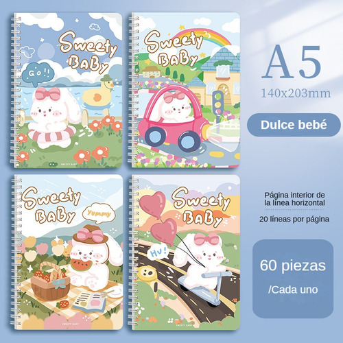 Conjunto De 4 Cuadernos A5: Espirales, Profesionales, 60 H