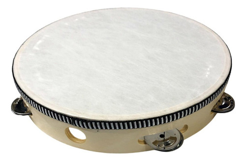 Pandero Con Parche De Madera 25 Cm 6 Sonajas Beige
