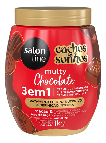 Creme De Tratamento 3 Em 1 Cachos Dos Sonhos Chocolate 1kg