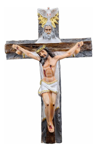 Crucifijo De Pared Cruz Santísima Trinidad En Resina 50 Cm 