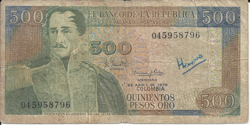 Colombia 500 Pesos Oro 1 De Abril 1979 