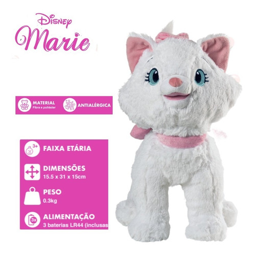 Pelúcia Disney Gatinha Marie Filme Aristogatas C/ Som E 30cm