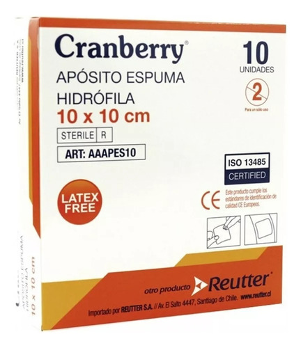 Apósito Espuma Hidrófila 10x10 10unid. Cranberry. V/a