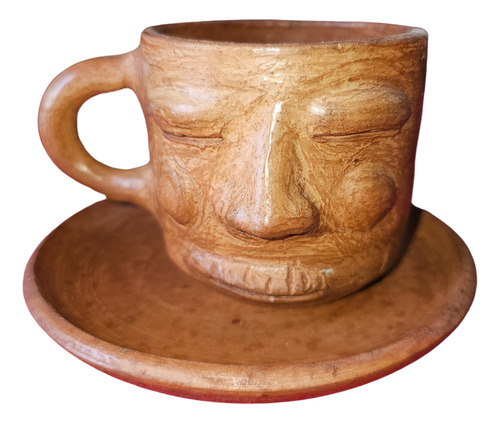 Taza Cafetera Con Su Plato Artesanal, Hecha De Barro