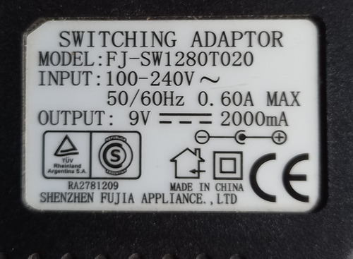 Trafo Input 100-240v 50/60hz 0.60a Max Output 9v---2000ma (Usado)