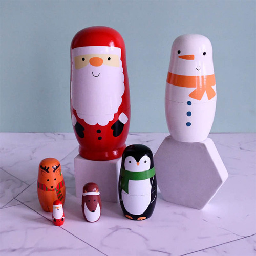 Muñecos Anidados De Estilo Ruso, Madera Pintada Para Manuali
