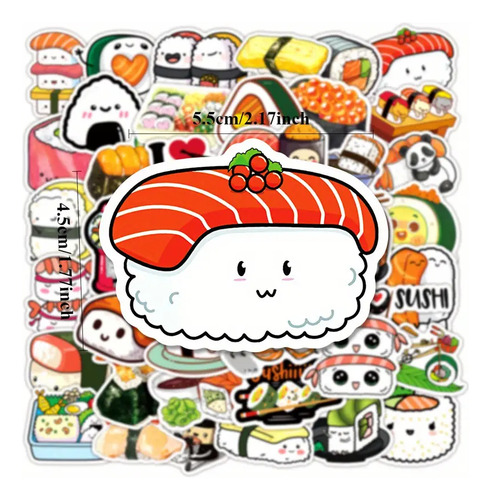 50 Calcomanías Sticker Impermeables De Sushi Comida Japonesa