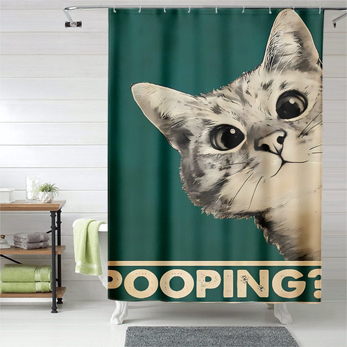 Divertido Juego De Cortinas De Ducha Con Forma De Gato, Cort