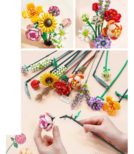 Kit De Bloques De Construcción Para Armar Flores Cantidad De Piezas 1 Color Amarillo,Kit De Construcción De Ramo De Flores-1659-Tiiyee marca