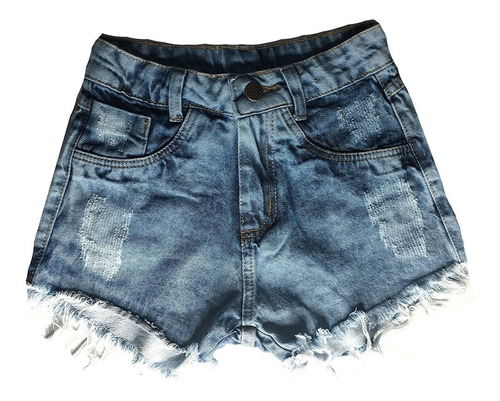 Imagem 1 de 1 de Shorts Jeans Escuro Feminino Cintura Alta Desfiado St006