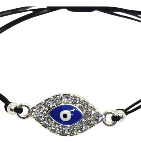 Pulsera Ojo Turco Acero Strass Hilo Chino Nudo Regulable Negro 0 Mm