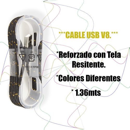 Cable Cargador Reforzado Micro Usb V8 Varios Colores