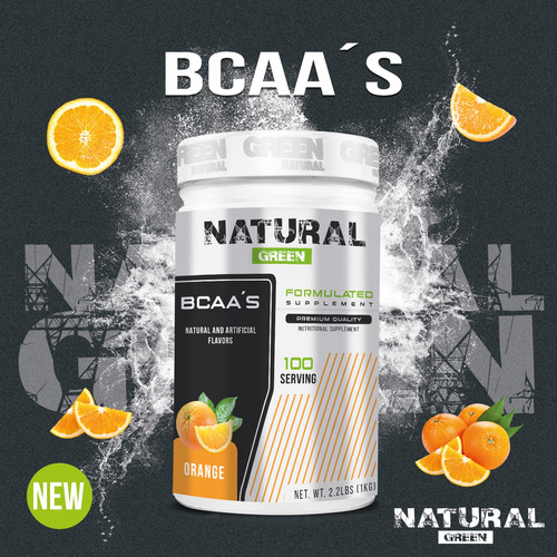 Aminoácidos Bcaas Green Varios Sabores 1kg 100 Servs Naranja