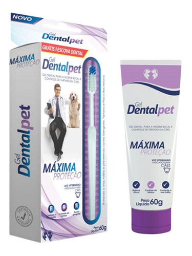 Dentalpet 60g Gel Dental + Escova P/cães Controle De Tártaro