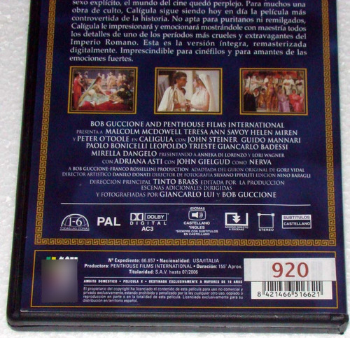 Tinto Brass Caligula Malcolm Mcdowell Dvd Español / Kktus (Usado)