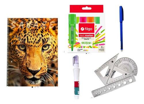 Kit Universitario Cuaderno A4 Resaltadores Fluo Lapicera