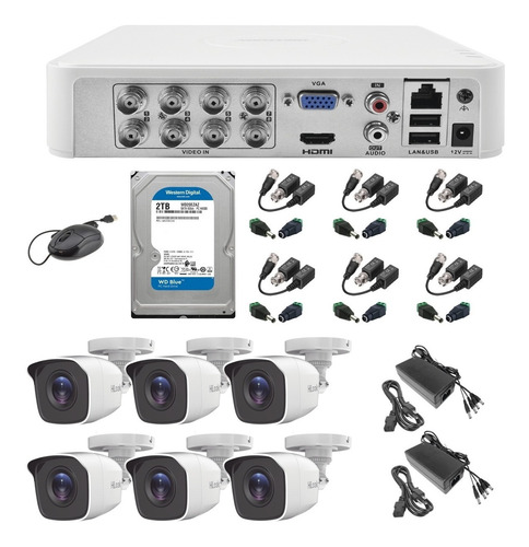 Imagen 1 de 8 de Kit Circuito Cerrado 6 Cámaras Hilook Baluns Hd 1mp Disco Duro 2 Tb