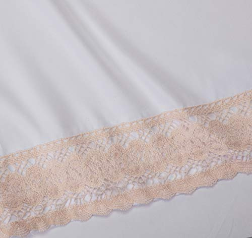 Juego De Sabanas Suaves Encaje De Ganchillo Queen Size 4 Pzs Blanco/rubor Liso