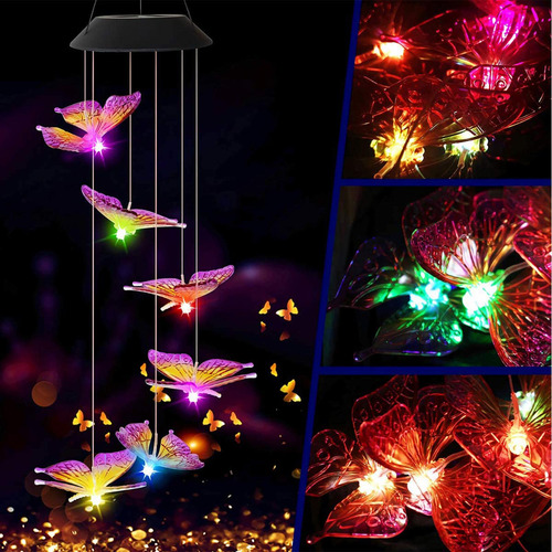 2 Piezas Solares Led Mariposa Viento Carillón Luces Patio