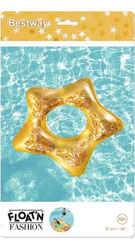 Flotador Salvavidas Inflable Glitter 91cm Bestway Pileta Color Rosa, Amarillo