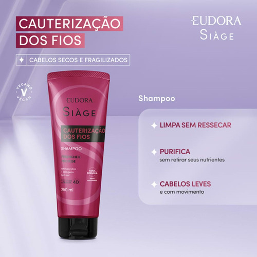 Kit 2 Shampoo Reconstrução Cauterização Secos 250ml Eudora
