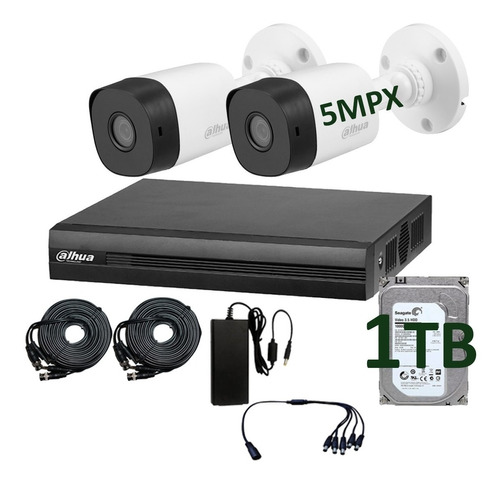 Kit Cctv Circuito Cerrado Dahua 2 Camaras Bullet 5mpx 1tb