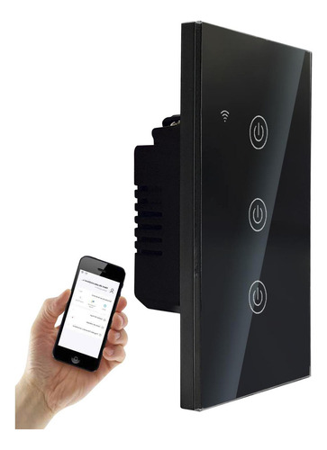 Apagador Inteligente Wifi Touch 3 Botones Negro Alexa/google