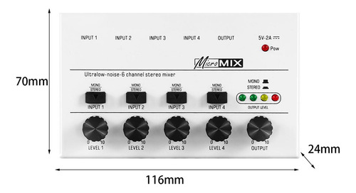 Mezclador De Sonido De Audio De 4 Canales De 6,3 Mm Blancoah