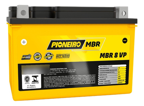 Bateria Moto Pioneiro Mbr8-vp 12v 8a/h