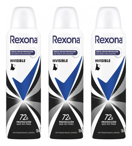 X3 Desodorante Antitranspirante Rexona Aerosol Invisible 72h