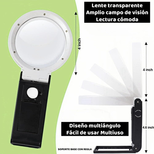 Lupa De Mano 10x 25x Con Luz Y Soporte, Lupa Plegable O