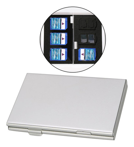 Imagen 3 de 7 de Caja De Almacenamiento Tarjeta De Memoria 12 + 6sd Plata