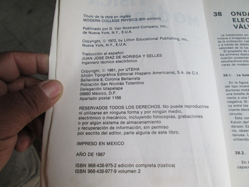 Física Moderna, H. E. White 2 Volúmenes, Año 1987 (Usado)