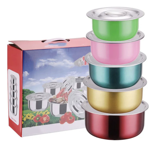 Batería De Cocina 10pzs Juego De Ollas Acero Inoxidable Set
