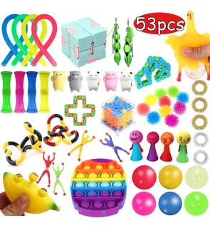 53pcs Rainbow Fidget Toys Pop It Fid Conjunto De Brinquedos