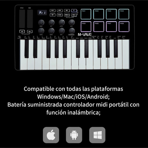 Controlador De Teclado Midi M-vave Smk-25 Portátil