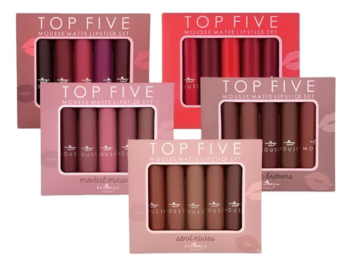 2 Set Labiales Matte Chola Browns, Top Five Mousse, Lipstick