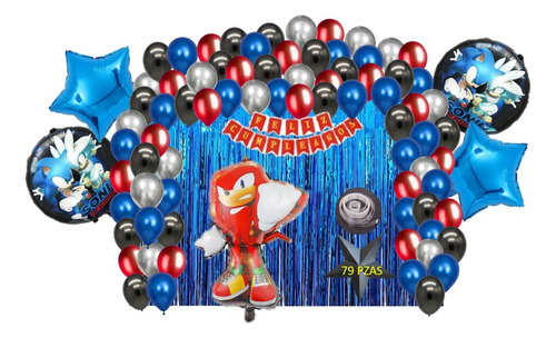 Kit Decoracion Fiesta Cumpleaños Globos Sonic Knuckles 79 Pz