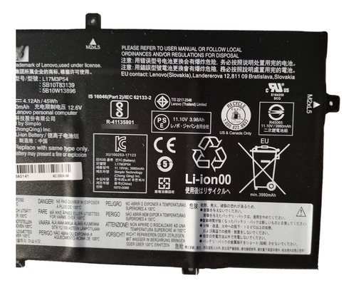 Bateria Para Lenovo Thinkpad L480 L490 L580 L590 L17m3p54 Negro