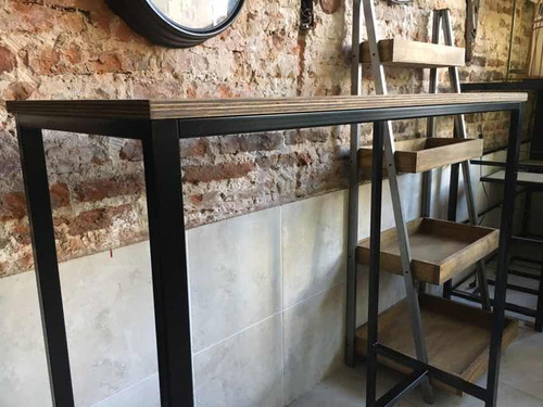 Imagen 3 de 9 de Mesa Barra Hierro Y Madera 100x40x105 Industrial Bar Evento