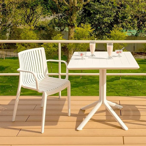 Mesa Comedor Restaurante Bar Cuadrada 80x80 Para Exterior Color Blanco