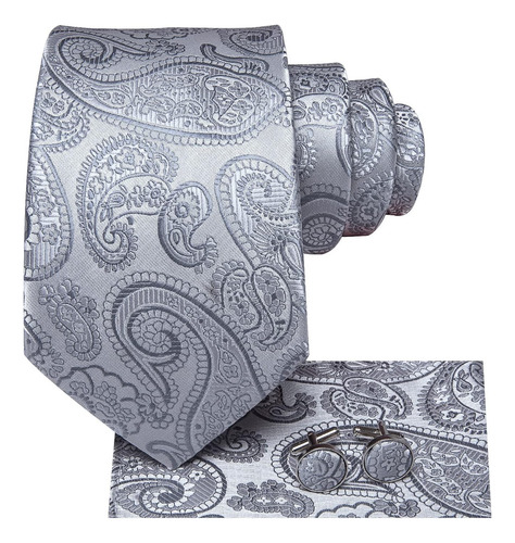 . Conjunto De Gravata, Lenço E Abotoaduras Hi-tie Silk Grey