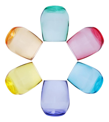 Juego De 6 Copas De Vino De Colores, Sin Bpa, De Plastico, T