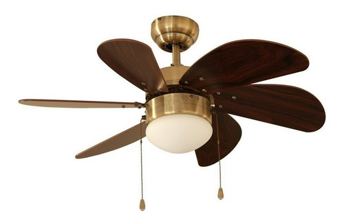 Imagen 1 de 1 de Ventilador de techo Veker 7663 latón antiguo con 6 aspas color nogal, 30" de diámetro 127 V