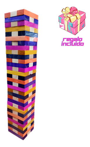 Torre Gigante De Equilibrio De Madera De Colores Artesanal