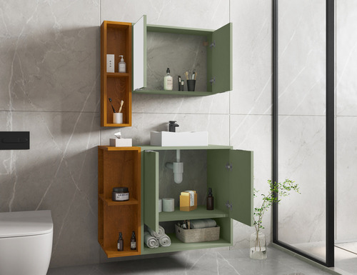 Conjunto Gabinete Para Banheiro Com Pia New Ibiza Jdm Cor Pistache