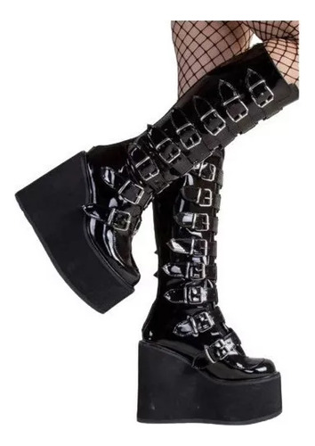 Botas De Moto Negras Cool Punk, Botas Con Plataforma