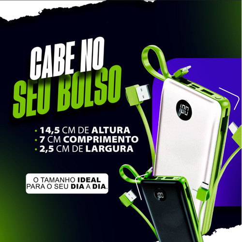 Power Bank 10.000 Mah Carregador Usb Portátil Com Cabo Carregamento Turbo Preto