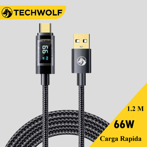 Cable Usb C Carga Rapida Con Pantalla Digital Cable Usb-a A Tipo C, Techwolf Cable De Datos Para Teléfonos Y Tabletas 1.2m