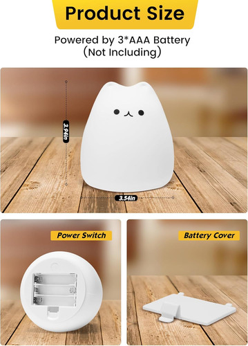 Luz Nocturna De Gato Para Niños Y Niñas De Silicona